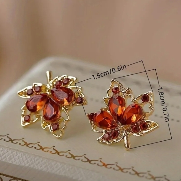 Red Leaf Stud Earrings - Picture 3 of 3